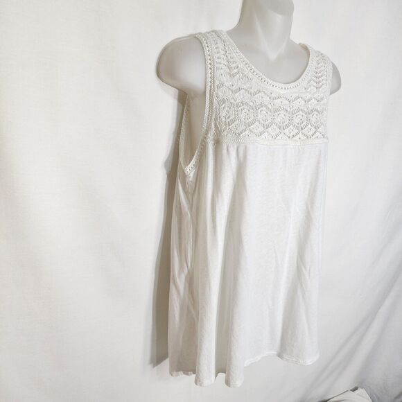 Ann Taylor Loft Womens Top Large White Sleeveless Linen Blend Crochet Round Neck - Picture 4 of 9